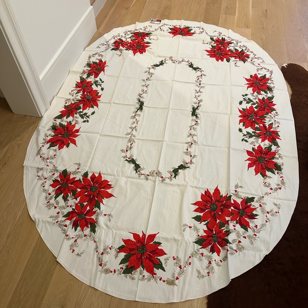 NWT Vintage Fallani & Cohn poinsettia tablecloth